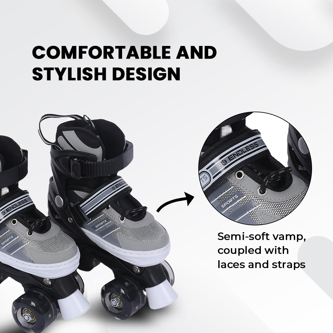 Endless EL1029 Adjustable Roller Skates for 3 to 6 Years | Strong Chassis and 70 mm PU Four Flashing Wheels | ABEC 7 Bearings | Indoor and Outdoor