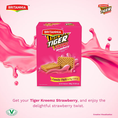 Britannia Tiger Kreemz Strawberry Cream Biscuits Family Pack 300Gm(4*75gm)