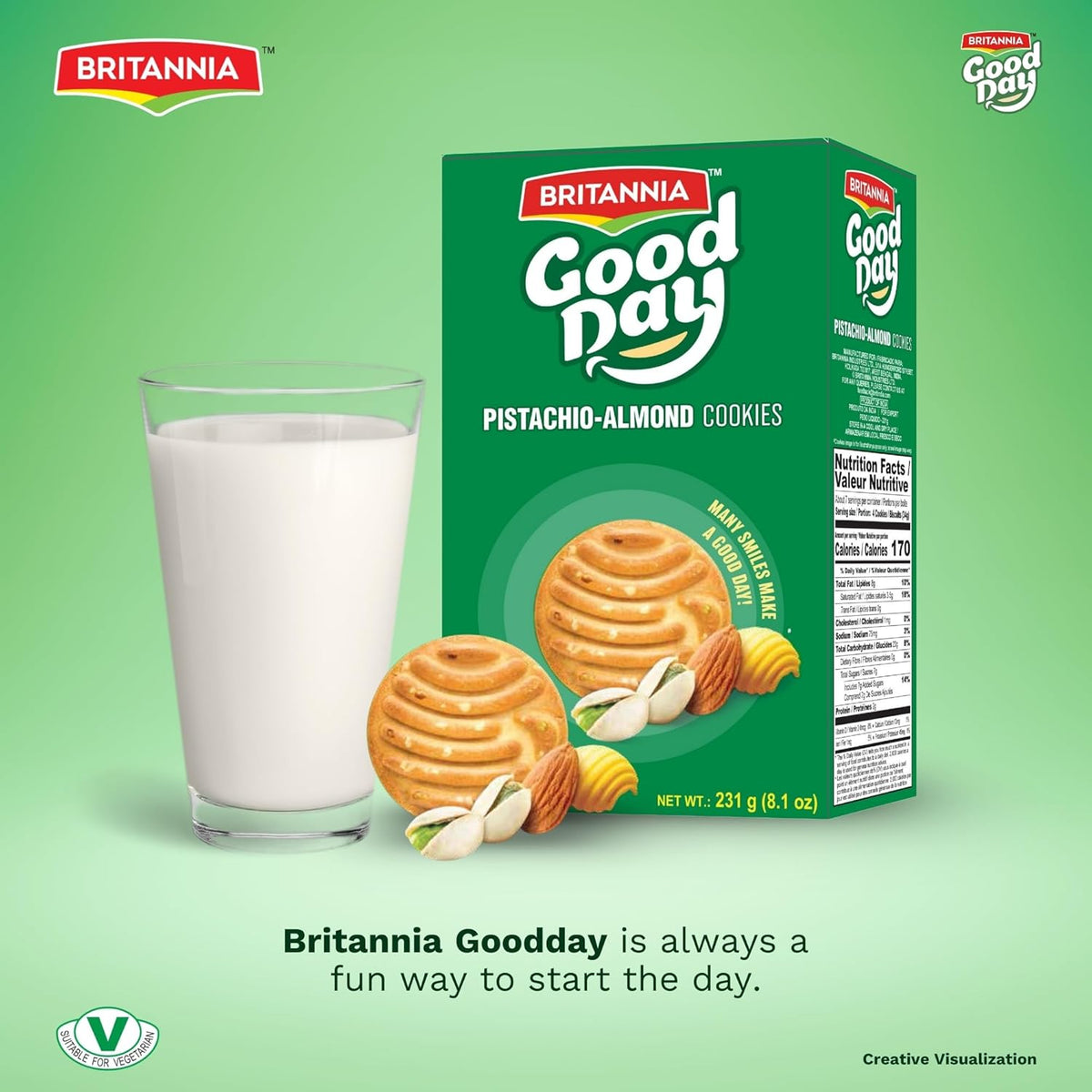 Britannia Good Day Pistachio Almond Cookies Each Nutty & Crunchy Tea-Time Snack Perfect for Breakfast or Anytime Treat 8.1oz (231g)