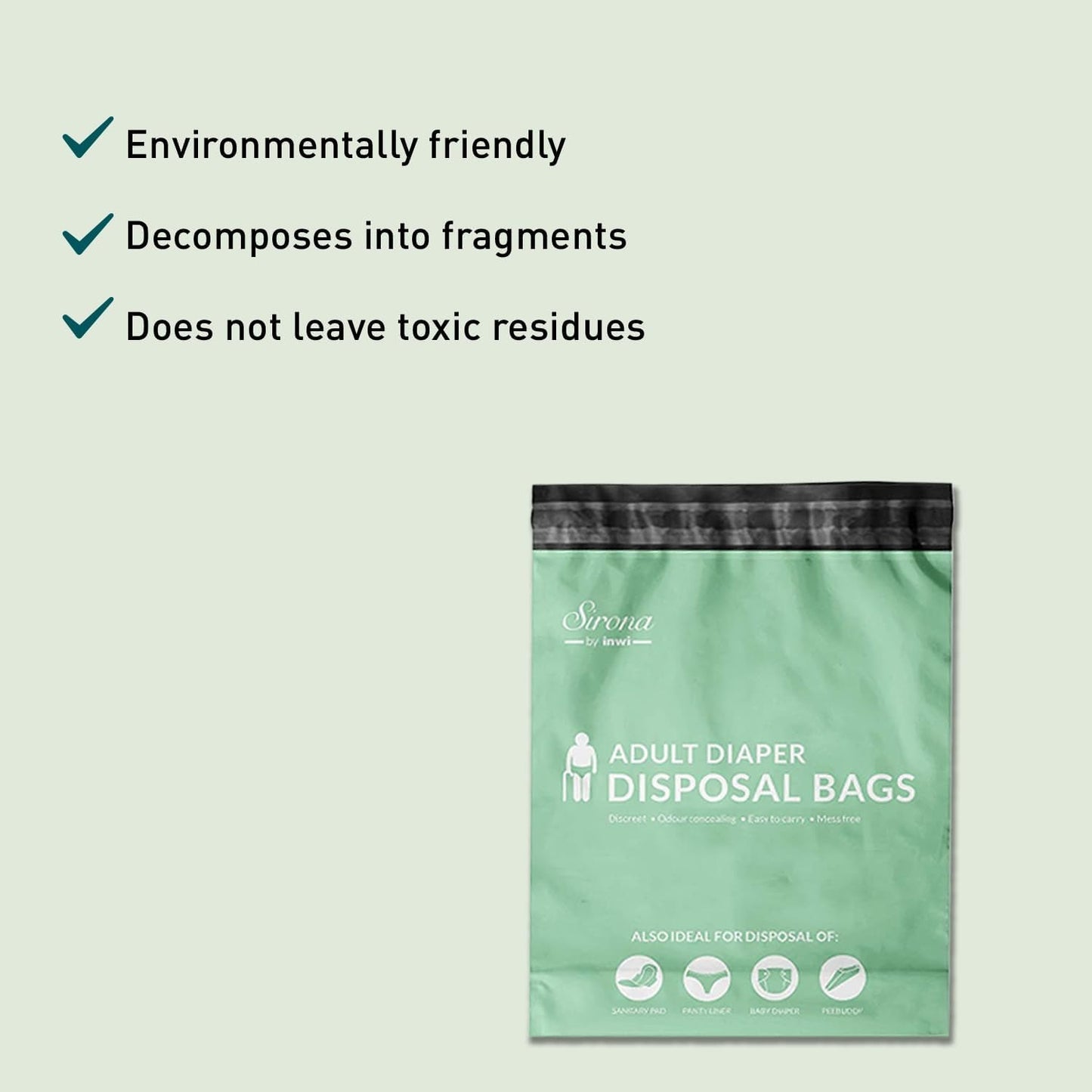 Sirona Premium Adult Diaper Disposable Bags - 30 Bags | Odor Sealing for Diapers, Food Waste, Pet Waste, Sanitary Product Disposal | Durable and Unsce