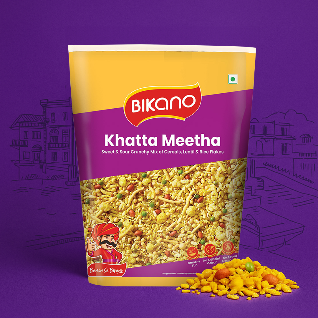 Bikano Khatta Meetha Mixture | Sweet & Spicy Indian Snack | Crispy Namkeen with Tangy Flavor | Tea-Time Snack | 1kg Pack