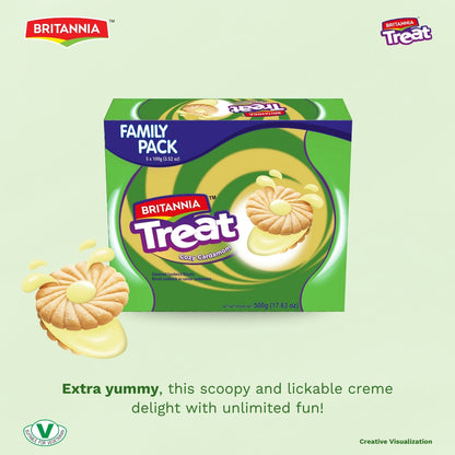 Britannia Treat Cardamom-Flavored Cream Biscuits | Family Pack  | Perfect Snack for Tea Time | 500gm