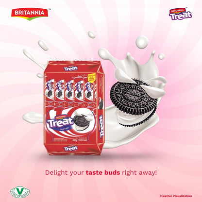 Britannia Treat Vanilla Cream Biscuits | Family Pack 480gm (40g*12) | Delicious Family Snack