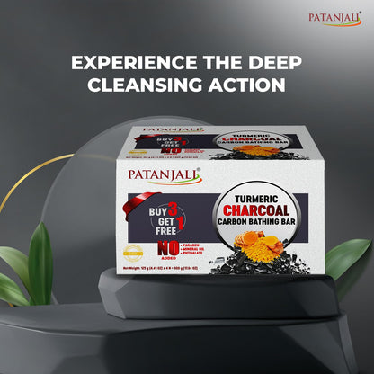 Patanjali Turmeric Charcoal Body Cleanser Bar 125g | Detoxifying Herbal Soap with Activated Charcoal & Turmeric | Deep Cleansing for Oily, Acne‑Prone & Dull Skin