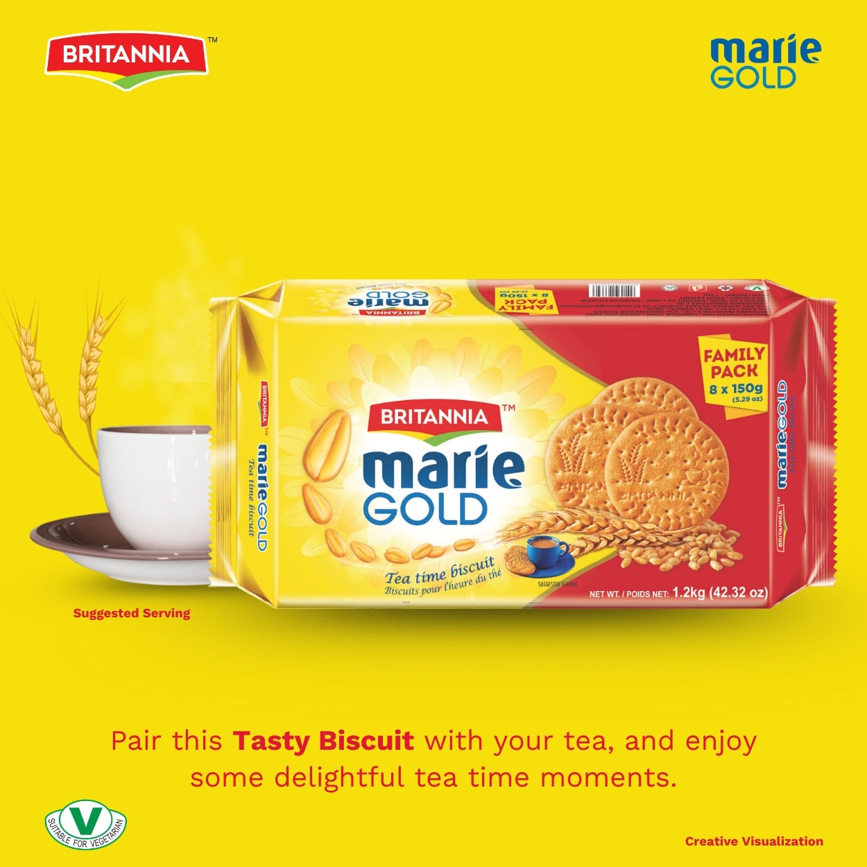 Britannia Marie Gold Biscuits Light & Crispy Tea-Time Snack Classic Grocery Biscuits 42.32oz (1.2kg) Pack of 1