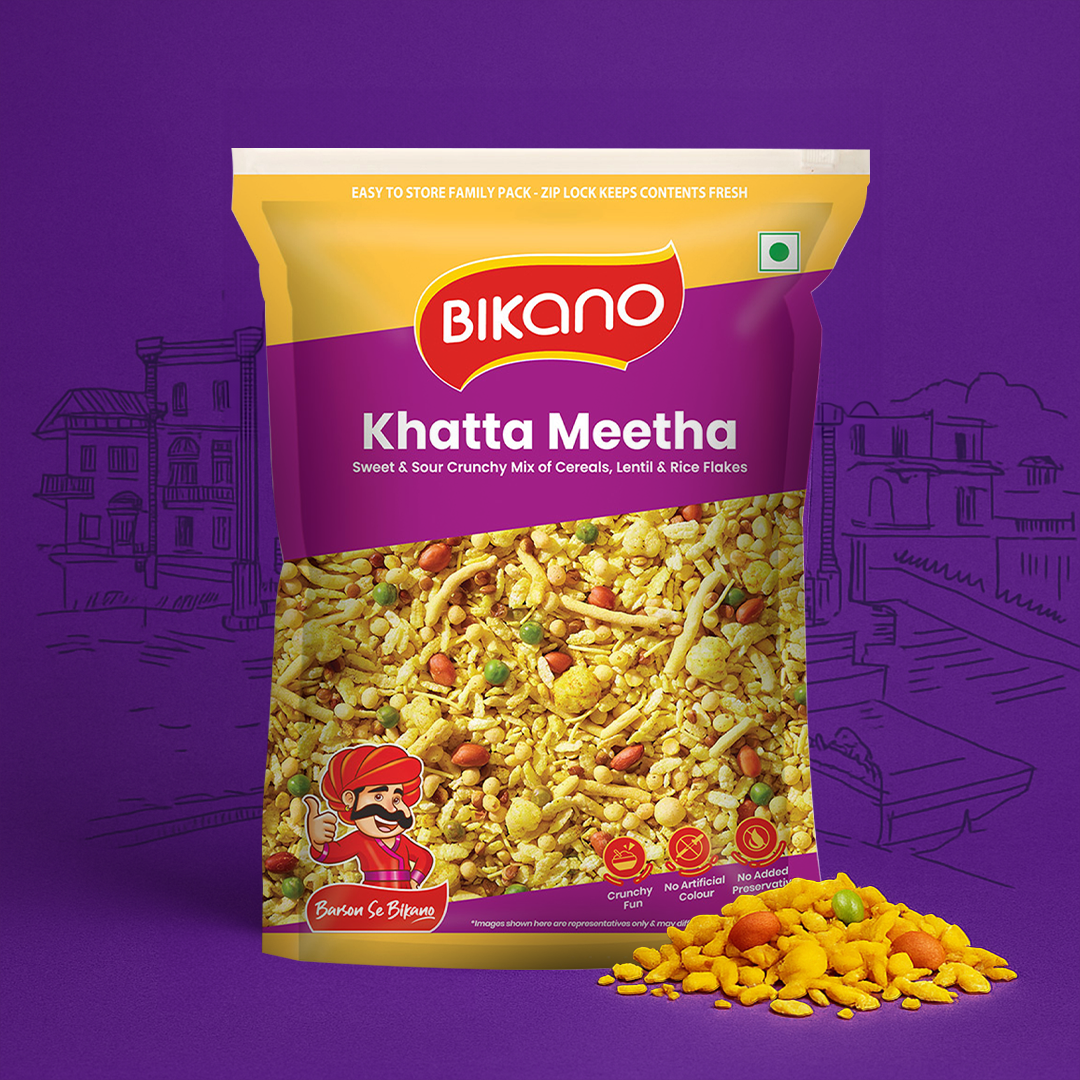 Bikano Khatta Meetha Mixture | Sweet & Spicy Indian Snack | Crispy Namkeen with Tangy Flavor | Tea-Time Snack | 350g Pack
