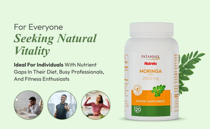 Patanjali Nutrela Moringa 2000mg Tablets - Natural Superfood Supplement for Energy, Immunity & Daily Wellness - 120 Vegetarian Tablets