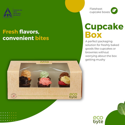 EcoByte ITC Cupcake Box with Window & Inserts | 10x6x4 Inch | Pack of 20 | Cupcake Transport Box for Parties, Gifting, or Bakery Displays | Sturdy and Presentable
