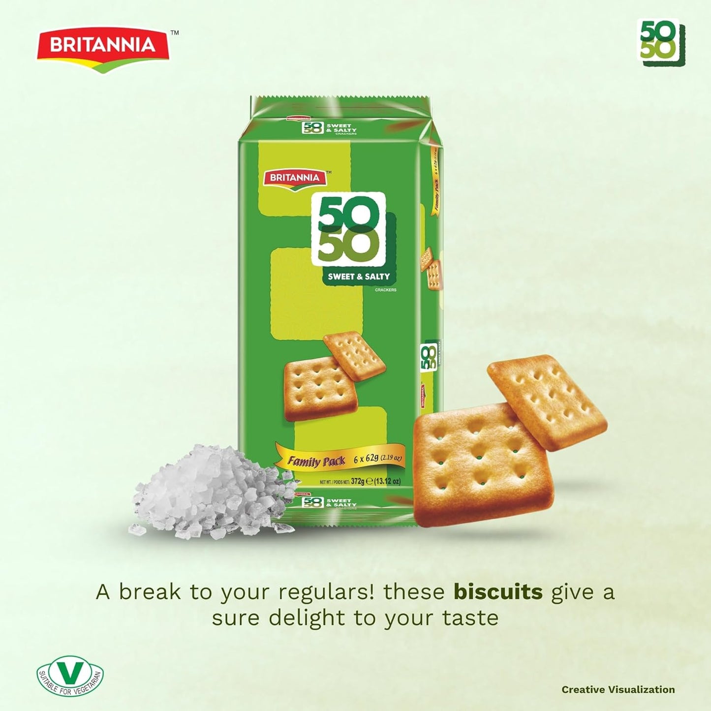 Britannia 50-50 Maska Chaska Biscuits Family Pack Buttery Masala Flavor Light & Crispy Tea-Time Snack 21.2oz (600g) Pack of 2