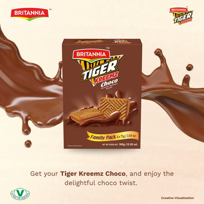 Britannia Tiger Kreemz Choco Cream Biscuits Family Pack 300 Gm| Rich Chocolate Cream-Filled Cookies Perfect For Snack time