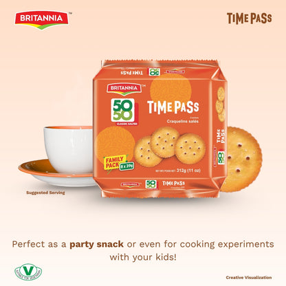 Britannia Time Pass Classic Salted Biscuits | Family Pack- 312 GM | Light & Crispy Snack Perfect Tea-Time Treat