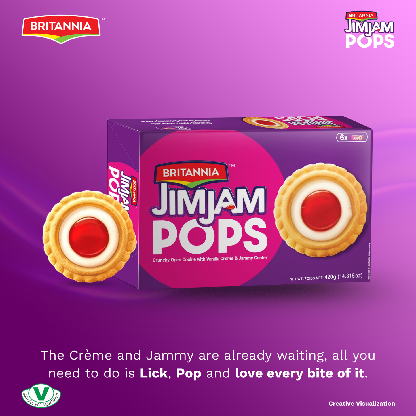 Britannia Treat Jimjam Pops Cream-Filled Cookies with Fruity Jam Center | Pack- 420GM(6*70gm) | Fun Snack for Kids & Adults