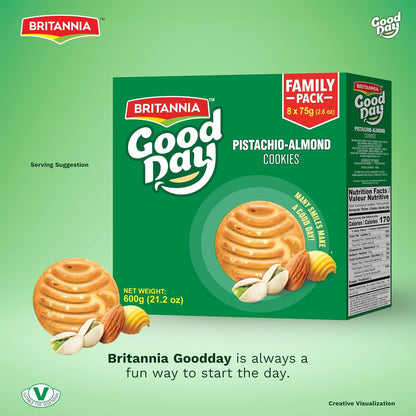 Britannia Good Day Pistachio Almond Cookies Value Pack, 21.16 oz (600g) – Crunchy Nutty Biscuits, Perfect Tea-Time & Anytime Snack