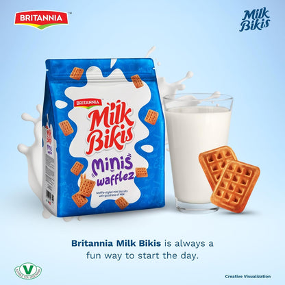 Britannia Milk Bikis Minis Wafflez Biscuits – Waffle-Style Mini Milk Cookies, Crunchy & Light Sweet Snack for Kids & Adults- 200g (7.05 oz)