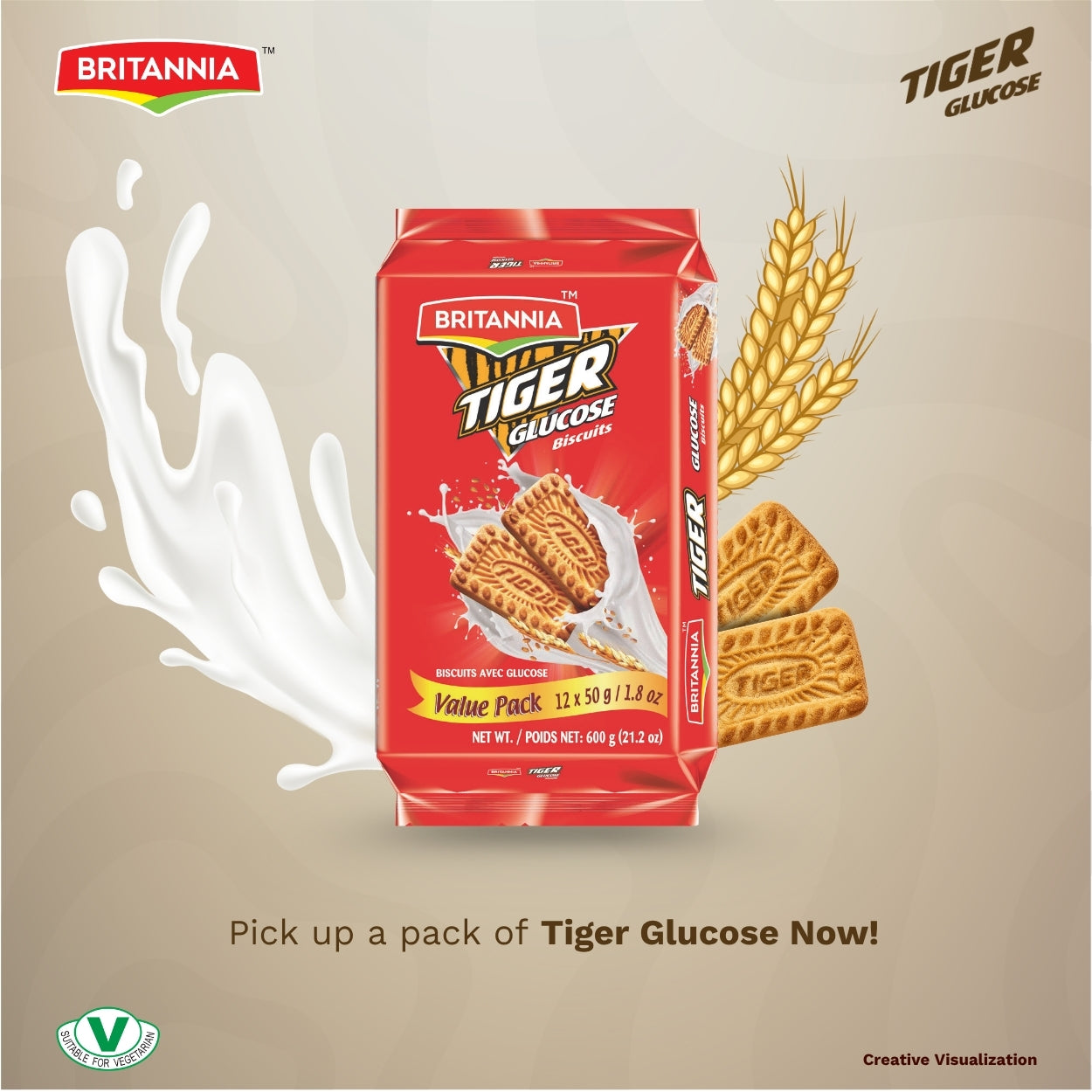 Britannia Tiger Glucose Biscuits 600Gm | Nutritious & Delicious Cookies Perfect Kids' Breakfast & Tea Time