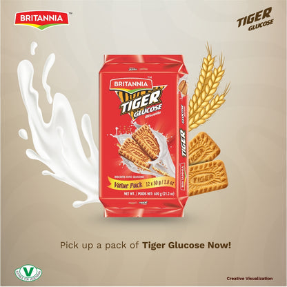 Britannia Tiger Glucose Biscuits 600Gm | Nutritious & Delicious Cookies Perfect Kids' Breakfast & Tea Time
