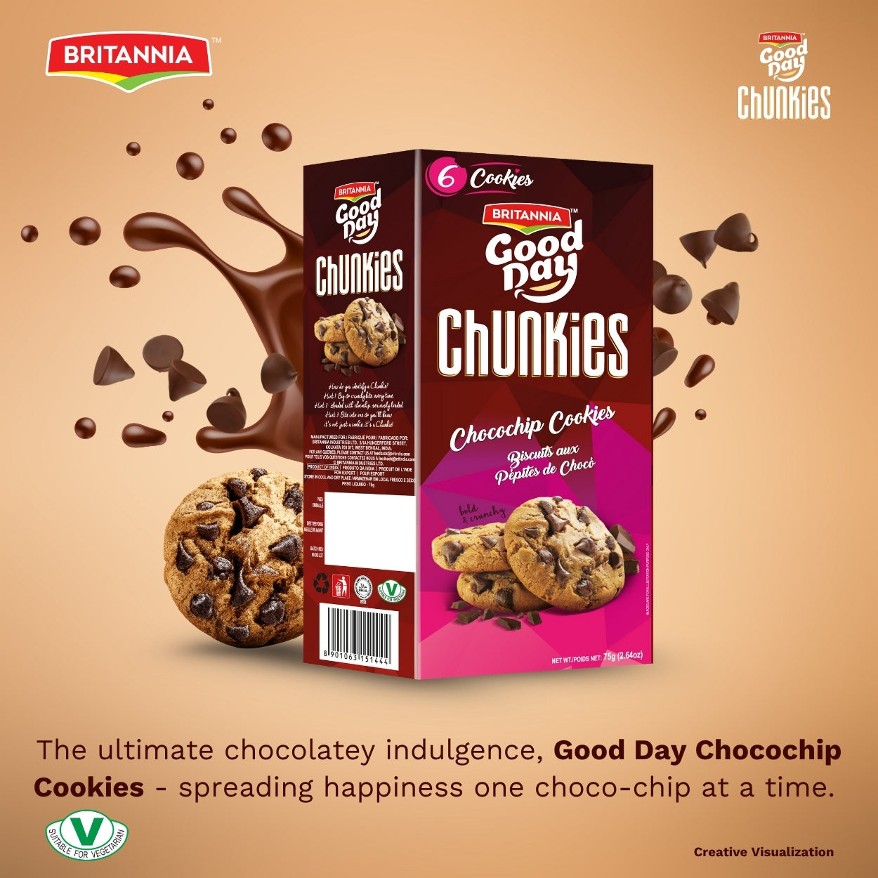 Britannia Good Day Chunkies Cookies Loaded with Choco Chips Crunchy | Pack- 75 GM