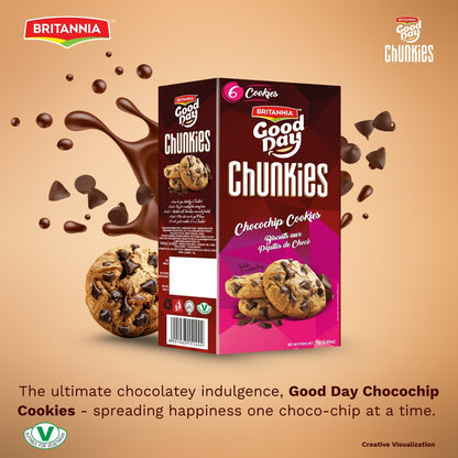 Britannia Good Day Chunkies Cookies Loaded with Choco Chips Crunchy | Pack- 75 GM