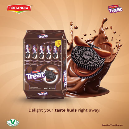 Britannia Treat Funky Choco Cream Biscuits | Pack -480GM(40g*12) | Chocolate Cream Filled Cookies Tasty Snack for Kids & Adults | Total 96 Pieces