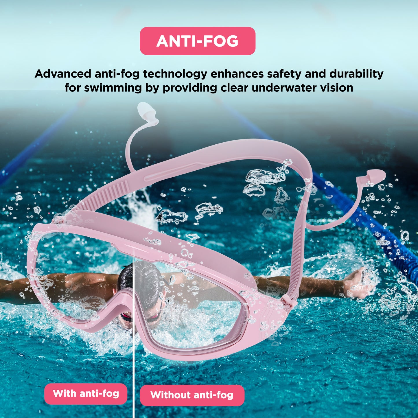 Endless EL1009 Premium Swimming Goggle with Anti-Fog and UV Protection | Material : Silicon, PU | Stylish Big Frame for more Visibility | Soft Silicone Gasket for Leak Proof | With Hard Case