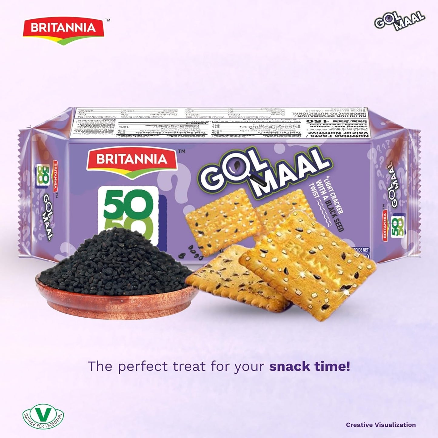 Britannia 50-50 Golmaal Biscuits Tangy Masala Flavor Light & Crispy Snack Perfect for Tea-Time 3.52oz (100g) Pack of 4