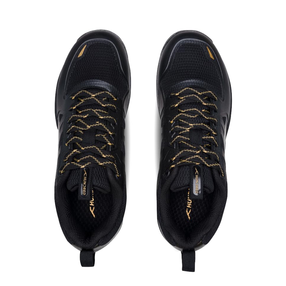 Hundred Velocity Z PBX Unisex Non-Marking Pickleball Shoes | Lightweight Comfort and Cushioned Grip for Indoor & Outdoor Court Play (Black/Gold)