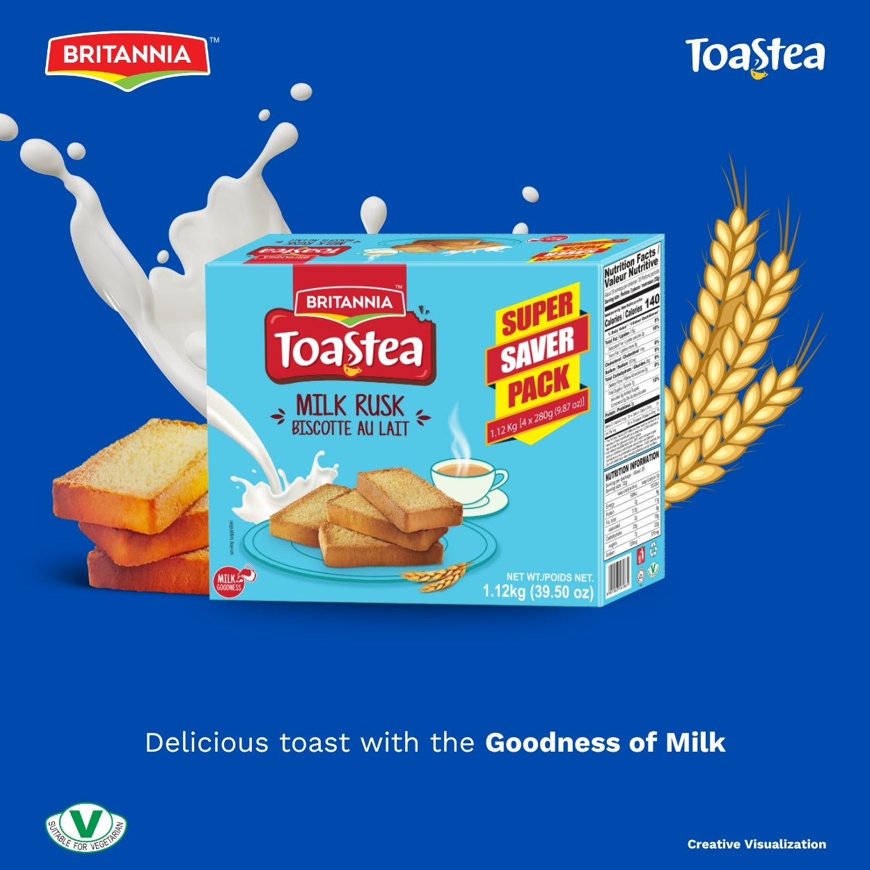 Britannia Milk Rusk | Super Saver Pack 1.12kg (4x280g) | Crunchy Toast Biscuit with the Goodness of Milk – Perfect for Tea & Breakfast