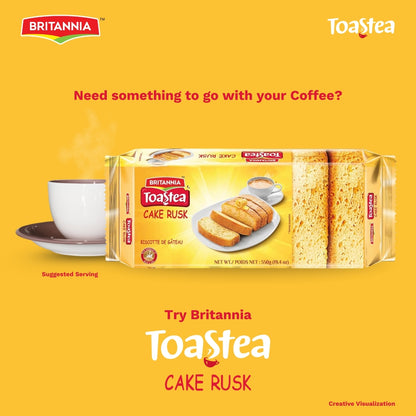 Britannia Cake Rusk Smooth & Soft Twice-Baked Cake Made with Milk & Egg | Delicious Snack for Breakfast & Tea Time 19.4oz (550g) Pack of 1