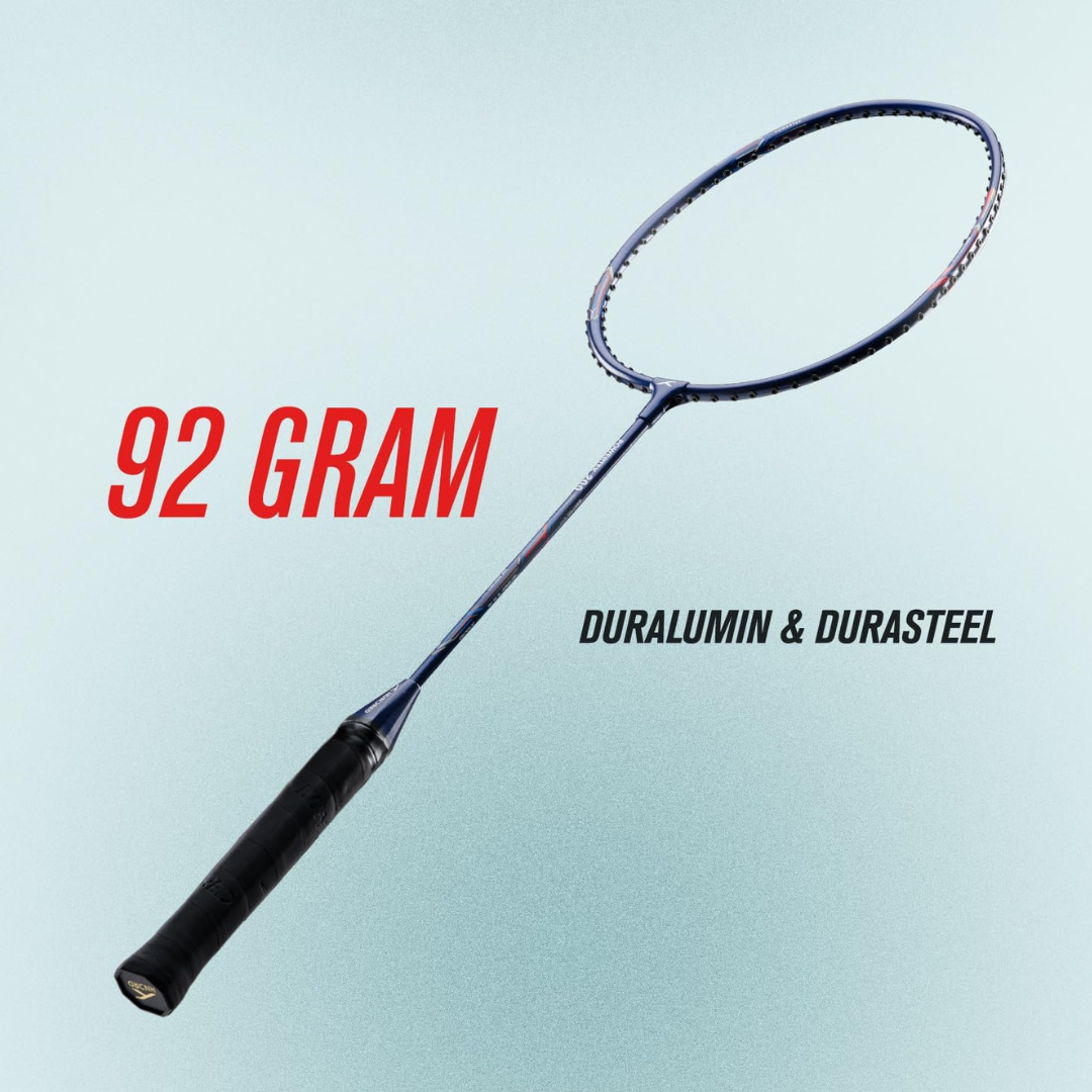HUNDRED Powertech 200 PRO Badminton Racquet with Head Cover (Black,White,Navy Size: Standard, Grip Size:G5) | Strung | Material: Aluminium | For Intermediate Players | Weight: 95 grams | Maximum String Tension - 18-20lbs