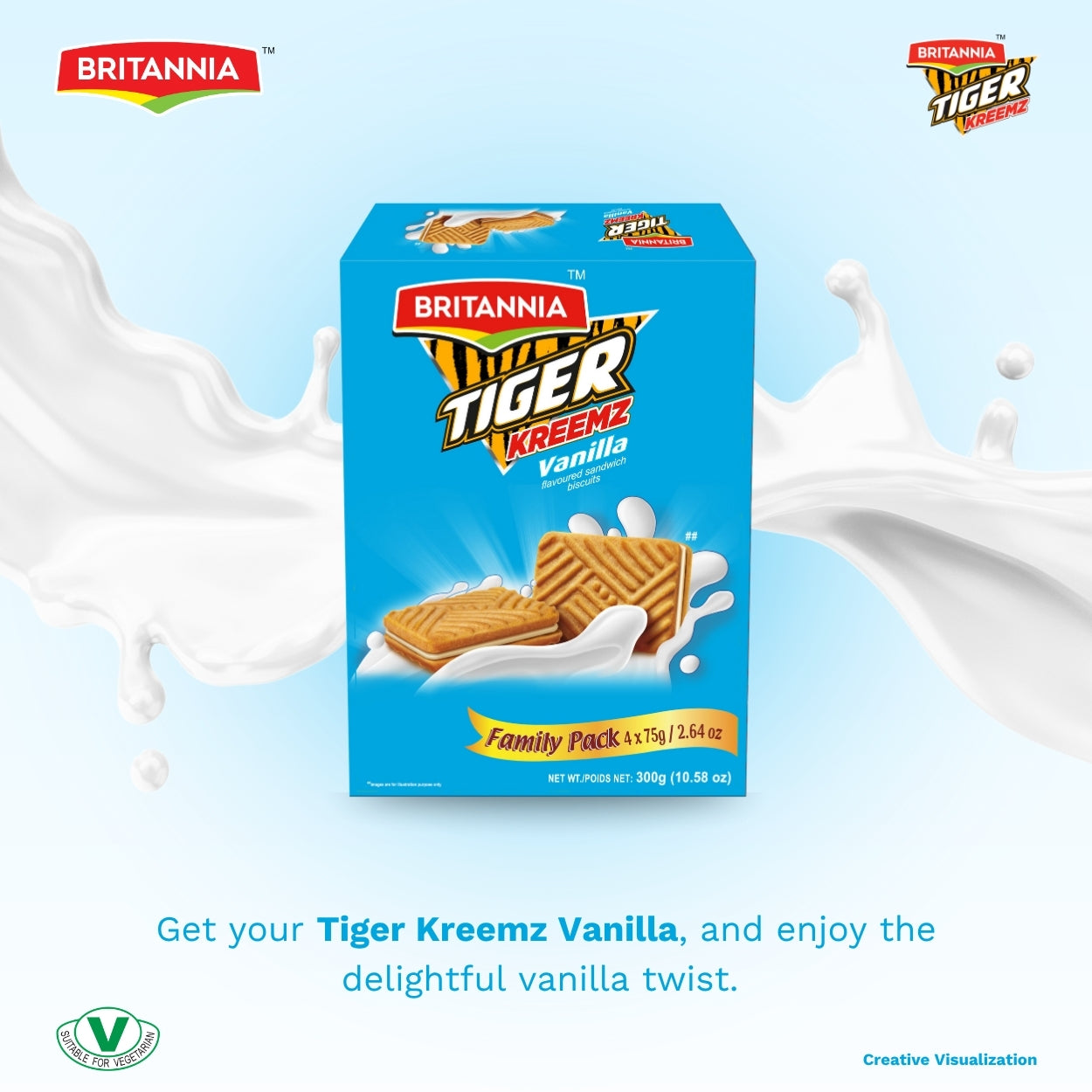 Britannia Tiger Kreemz Vanilla Cream Biscuits | Family Pack | 300gm(75*4)
