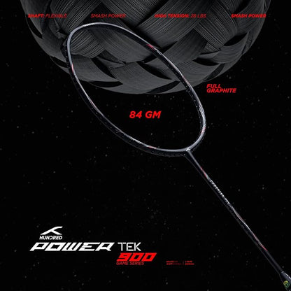 Hundred POWERTEK 900 Badminton Racquet with Cover (Grip Size: 3 1/4 inches) | Strung | Material: Full Graphite | for Intermediate Player | 84 Grams | Maximum String Tension: 26lbs