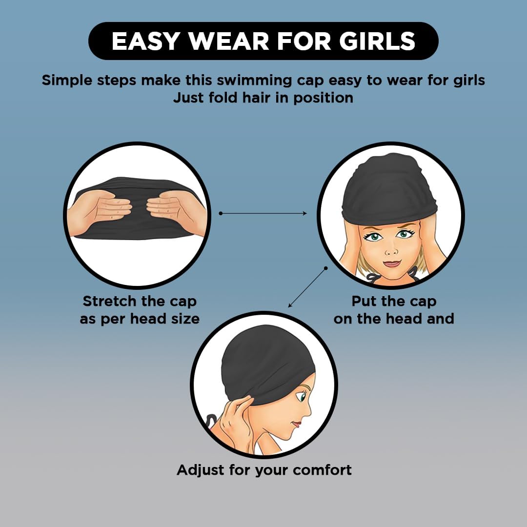 Endless EL1023 Comfortable Silicon Swimming Cap with Ergonomic Ear Pockets | Fully Elastic Waterproof Cap for Long and Short Hair with Thicker Edge | For Adults, Women and Men| Size: Free Size | Material : Silicon