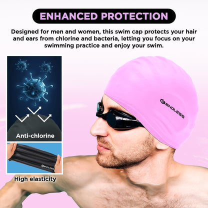 Endless EL1023 Comfortable Silicon Swimming Cap with Ergonomic Ear Pockets | Fully Elastic Waterproof Cap for Long and Short Hair with Thicker Edge | For Adults, Women and Men| Size: Free Size | Material : Silicon