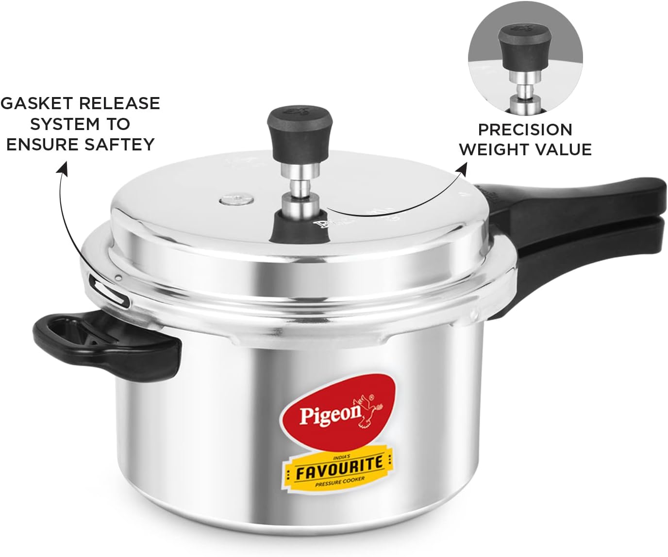 Pigeon by Stovekraft Favourite Non-induction Base Aluminium Outer Lid Pressure Cooker, 5 Litres, Silver