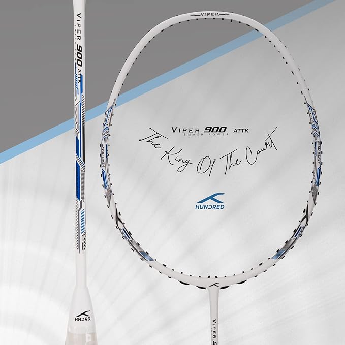 HUNDRED Viper 900 Badminton Racquet with Full Cover | Material: Carbon Fibre | Strung | For Intermediate Players | 79 grams | Balance Point: 298 mm | Maximum String Tension:32lbs