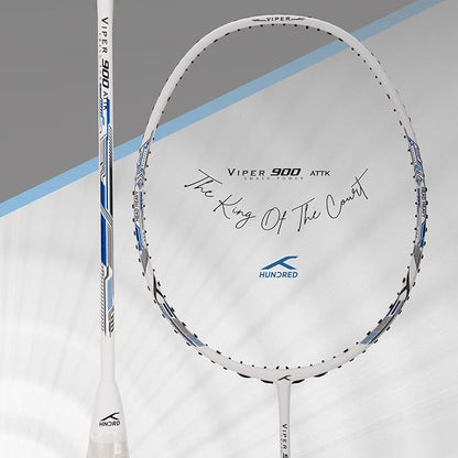 HUNDRED Viper 900 Badminton Racquet with Full Cover | Material: Carbon Fibre | Strung | For Intermediate Players | 79 grams | Balance Point: 298 mm | Maximum String Tension:32lbs