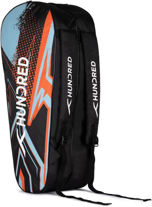 HUNDRED Zest Badminton and Tennis Racquet Kit Bag | Material: Polyester | Multiple Compartment with Side Pouch | Easy-Carry Handle | Padded Back Straps | Front Zipper Pocket