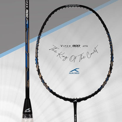 HUNDRED Viper 900 Badminton Racquet with Full Cover | Material: Carbon Fibre | Strung | For Intermediate Players | 79 grams | Balance Point: 298 mm | Maximum String Tension:32lbs