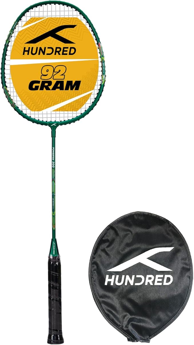 HUNDRED Powertek 200 PRO Badminton Racquet with Head Cover | Strung | Material: Aluminium | for Intermediate Players | 95 Grams | Maximum String Tension: 18-20lbs