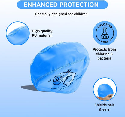 Endless EL1017 Comfortable PU Swimming Cap with Cartoon Design for Kids| Elastic Waterproof Swimming Cap for Long and Short Hair with Thicker Edge| Size: Kid's Size| Material : PU