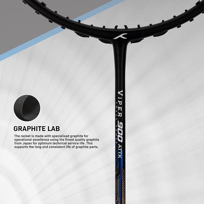 HUNDRED Viper 900 Badminton Racquet with Full Cover | Material: Carbon Fibre | Strung | For Intermediate Players | 79 grams | Balance Point: 298 mm | Maximum String Tension:32lbs