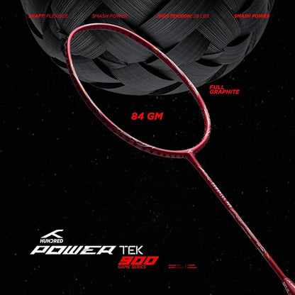 Hundred POWERTEK 900 Badminton Racquet with Cover (Grip Size: 3 1/4 inches) | Strung | Material: Full Graphite | for Intermediate Player | 84 Grams | Maximum String Tension: 26lbs