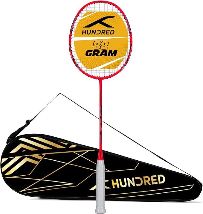 Hundred Powertek 2000 PRO Badminton Racquet with Full Cover | Strung | Material: Graphite | for Intermediate Players | 90 Grams | Maximum String Tension: 22-24lbs