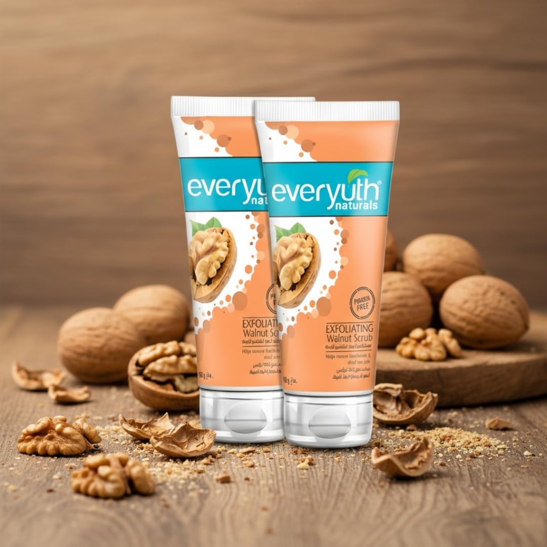 Walnut Face Scrub for Deep Exfoliation, Natural Walnut Granules for Smooth & Clear Skin, Gentle Daily Facial Scrub, 150g (Pack of 2)