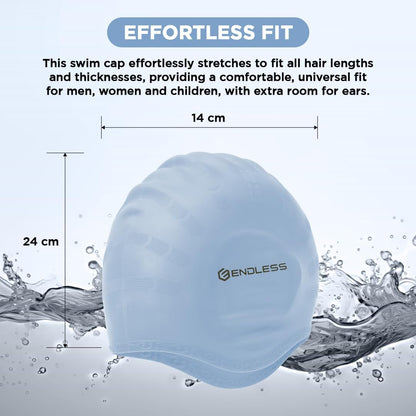 Endless EL1023 Comfortable Silicon Swimming Cap with Ergonomic Ear Pockets | Fully Elastic Waterproof Cap for Long and Short Hair with Thicker Edge | For Adults, Women and Men| Size: Free Size | Material : Silicon