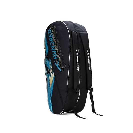 HUNDRED Strike Badminton and Tennis Racquet Kit Bag | Material: Polyester | Double Compartment with Side Pouch | Easy-Carry Handle | Padded Back Straps | Front Zipper Pocket