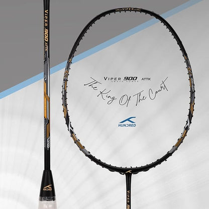 HUNDRED Viper 900 Badminton Racquet with Full Cover | Material: Carbon Fibre | Strung | For Intermediate Players | 79 grams | Balance Point: 298 mm | Maximum String Tension:32lbs