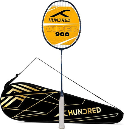 HUNDRED Viper 900 Badminton Racquet with Full Cover | Material: Carbon Fibre | Strung | For Intermediate Players | 79 grams | Balance Point: 298 mm | Maximum String Tension:32lbs