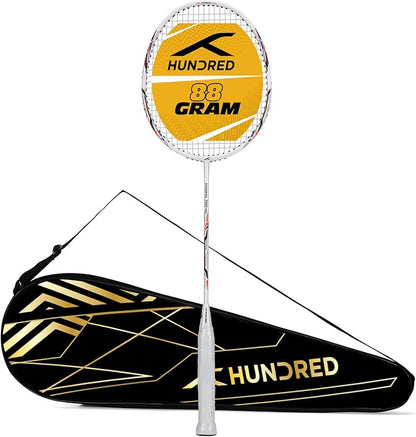 Hundred Powertek 2000 PRO Badminton Racquet with Full Cover | Strung | Material: Graphite | for Intermediate Players | 90 Grams | Maximum String Tension: 22-24lbs