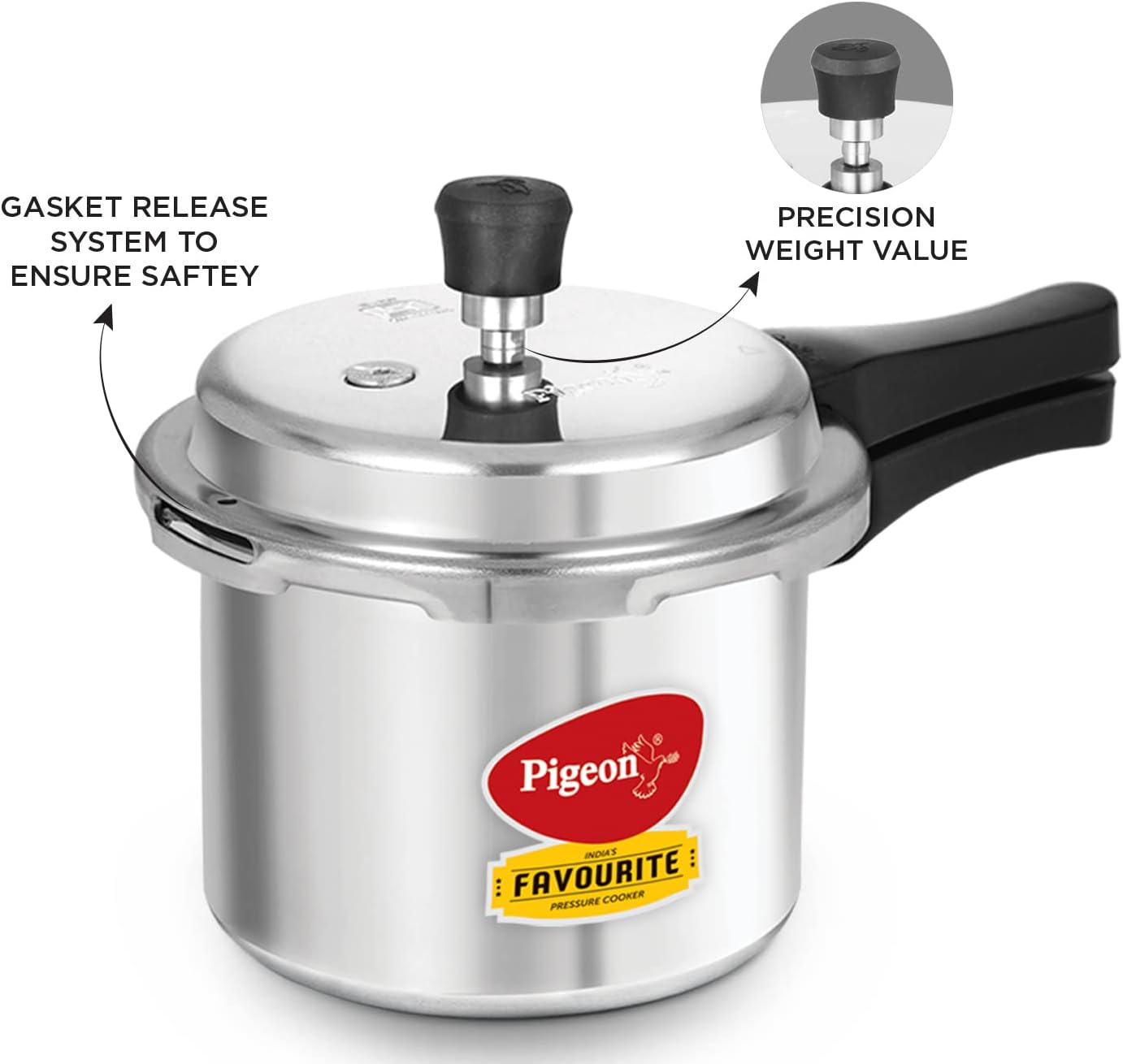 Pigeon Favourite Alluminum Pressure Cooker With Inner Lid, 3 Litres, Silver
